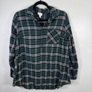 Isabel Maternity by Ingrid & Isabel Geen Plaid Shirt‎ Sz L